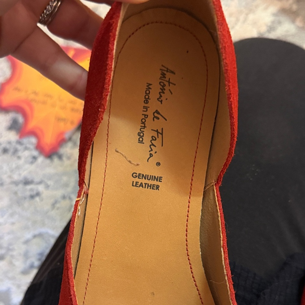 Red Suede Flats with Bow Accent - Picture 2 of 3
